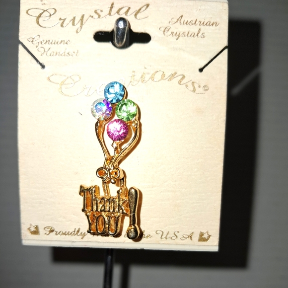 Austrian Crystal's Goldtone Thank You Tack Pin - Picture 1 of 2